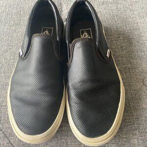 Vans Black Leather Slip On Low Top Womens Size 9.5 Men's Size 8
